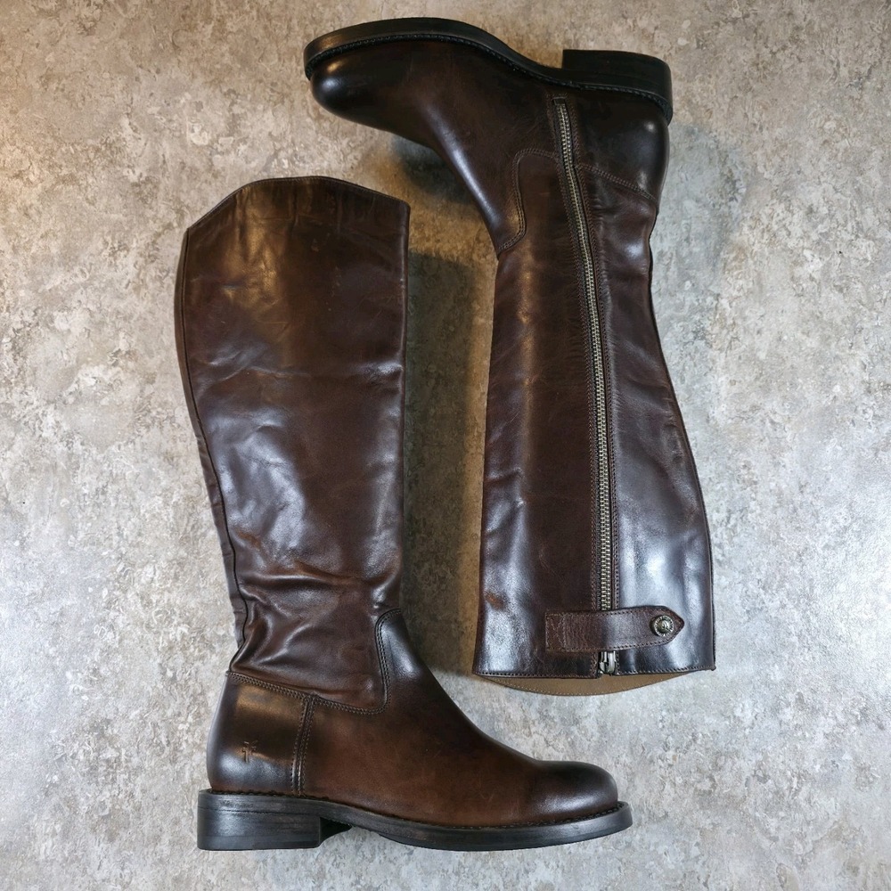 FRYE Boots Melissa Style Zip Brown Equestrian Leather *RARE Sample* Womens 6 NEW